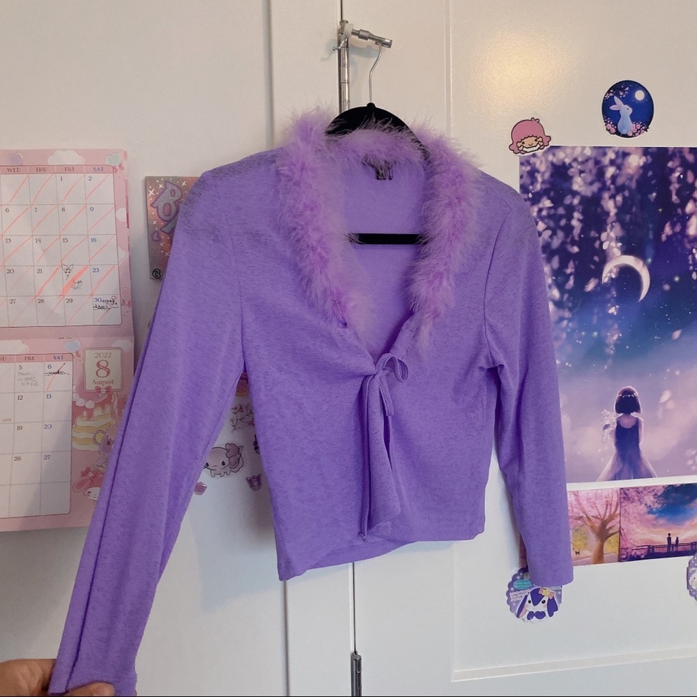 AS SEEN ON ARIANA GRANDE LILAC FUZZY CARDIGAN BY POPULAR DOLLSKILL 🌸 DELIAS